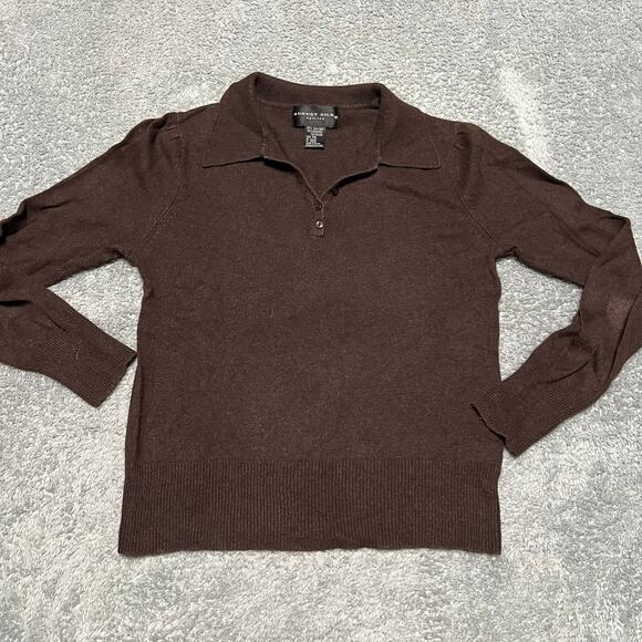 August Silk Sweater Womens Mediym Petite Brwon Silk Cashmere Knit Pullover - Picture 1 of 7
